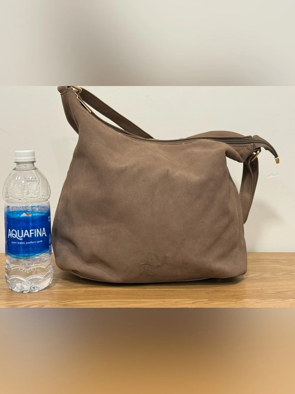 Taupe Suede Shoulder Bag with Soft Hobo Shape